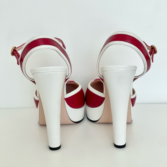 Gucci Alison Leather Platform Pumps in Red And White - Picture 4 of 5